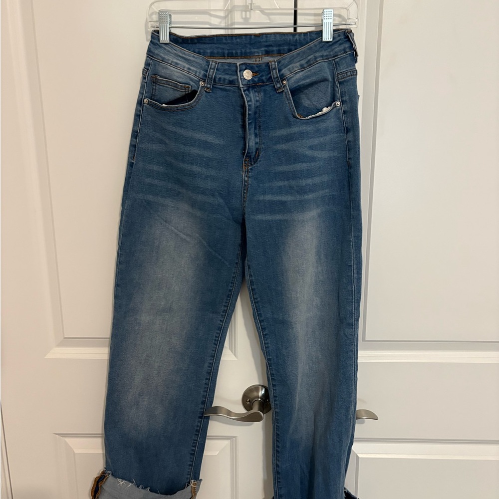 Relaxed Boyfriend Jeans in Washed Blue Denim